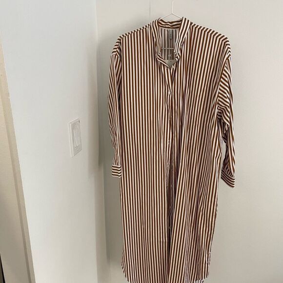 PRIORY Aise Dress Striped Poplin Burnt Orange / White in M/L​​​​ - Picture 3 of 7